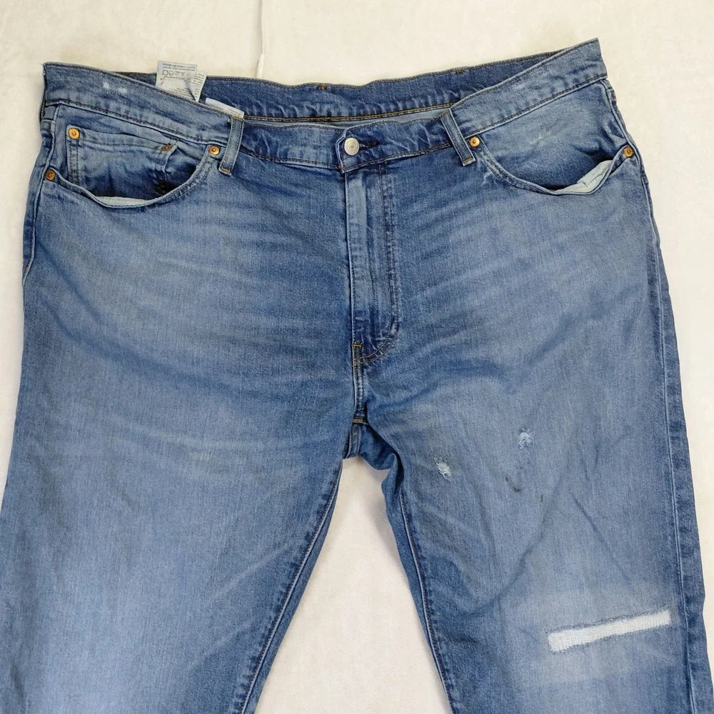 Levis 502 Regular Taper Jeans Mens 46x32 Blue Denim Distressed 59684-0081